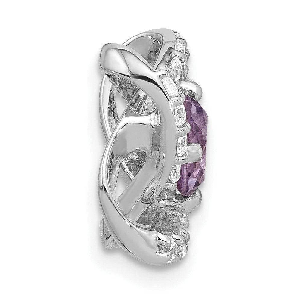 Sterlingsilber Rhodiniert Poliert Amethyst/cz Kette Anhänger