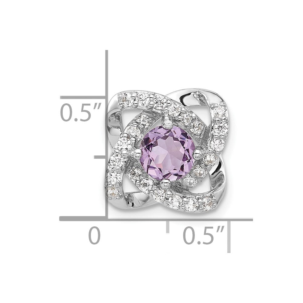 Sterlingsilber Rhodiniert Poliert Amethyst/cz Kette Anhänger