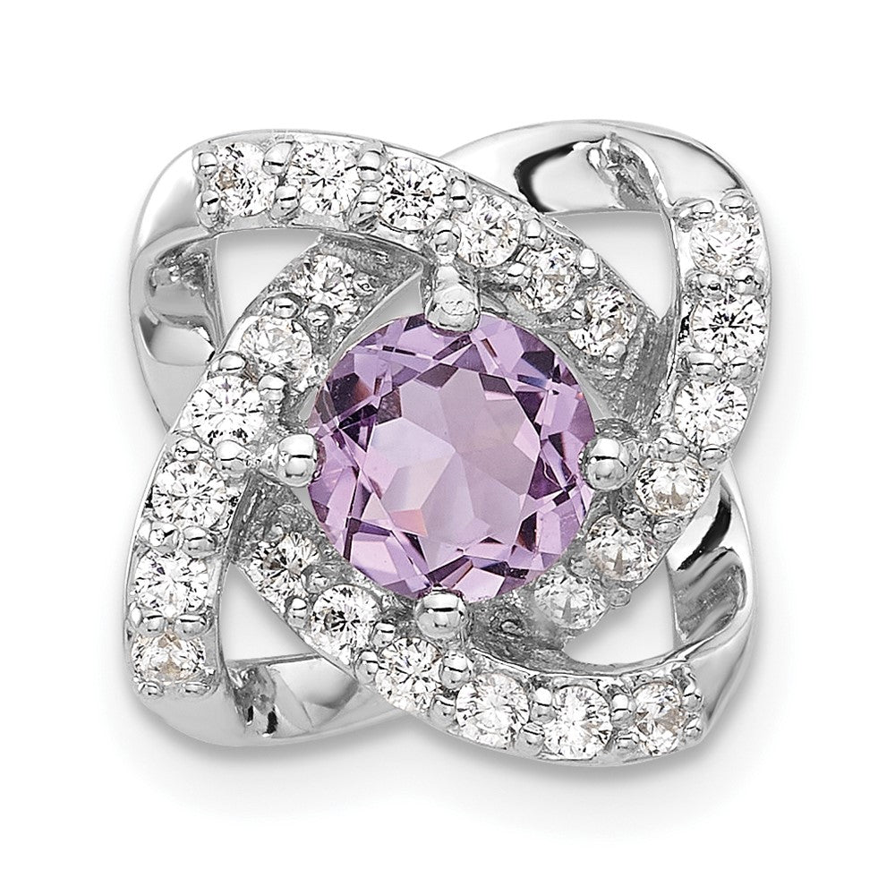Sterlingsilber Rhodiniert Poliert Amethyst/cz Kette Anhänger