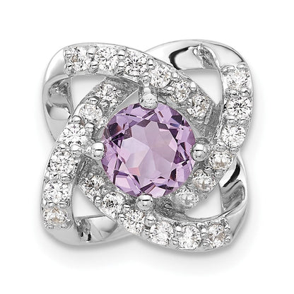 Sterlingsilber Rhodiniert Poliert Amethyst/cz Kette Anhänger