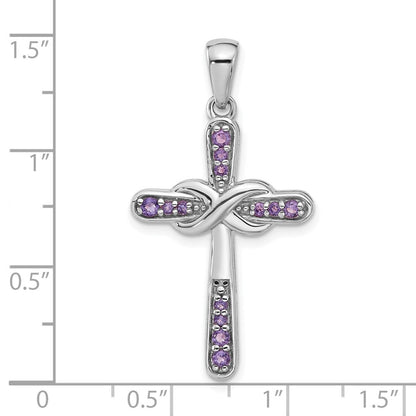 Sterlingsilber Rhodiniert Amethyst Unendlichkeit Kreuz Anhänger