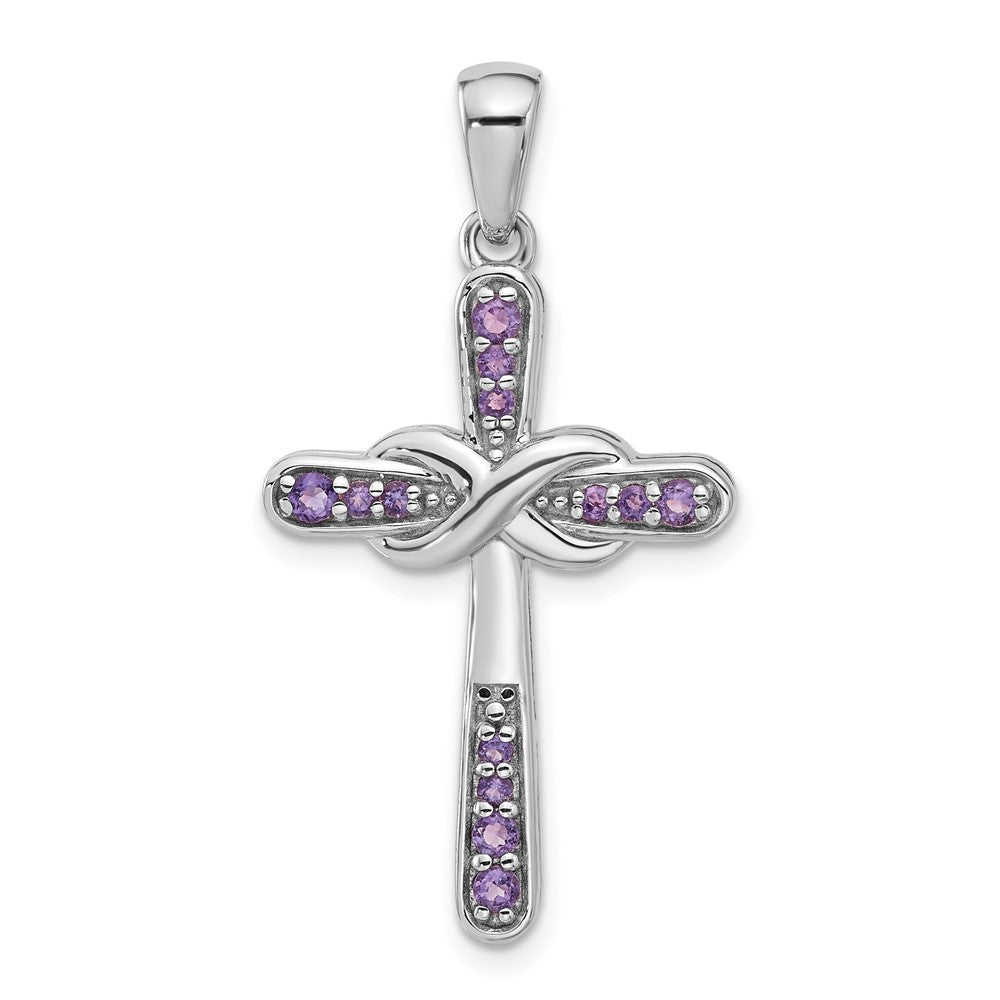 Sterlingsilber Rhodiniert Amethyst Unendlichkeit Kreuz Anhänger