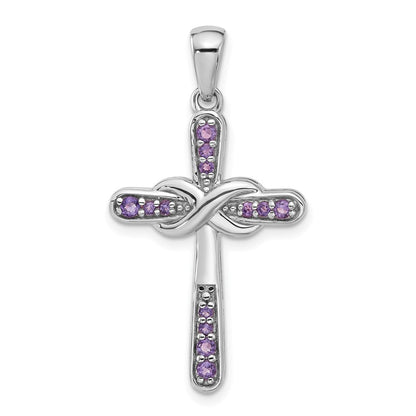 Sterlingsilber Rhodiniert Amethyst Unendlichkeit Kreuz Anhänger