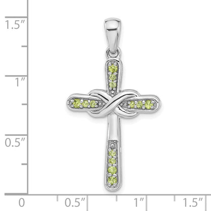 Sterlingsilber Rhodiniert Peridot Unendlichkeit Kreuz Anhänger
