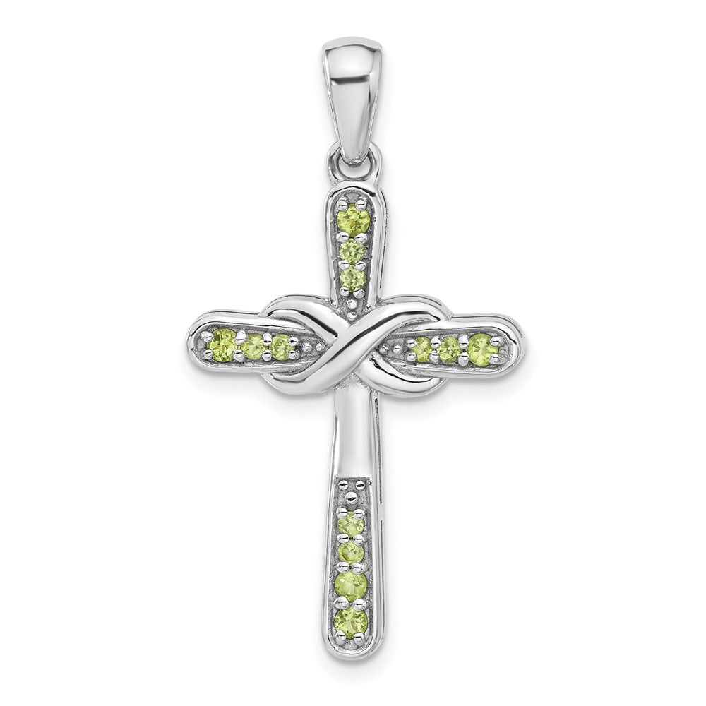 Sterlingsilber Rhodiniert Peridot Unendlichkeit Kreuz Anhänger