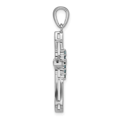 Sterlingsilber Rhodiniert London Blautopas Kreuz Anhänger