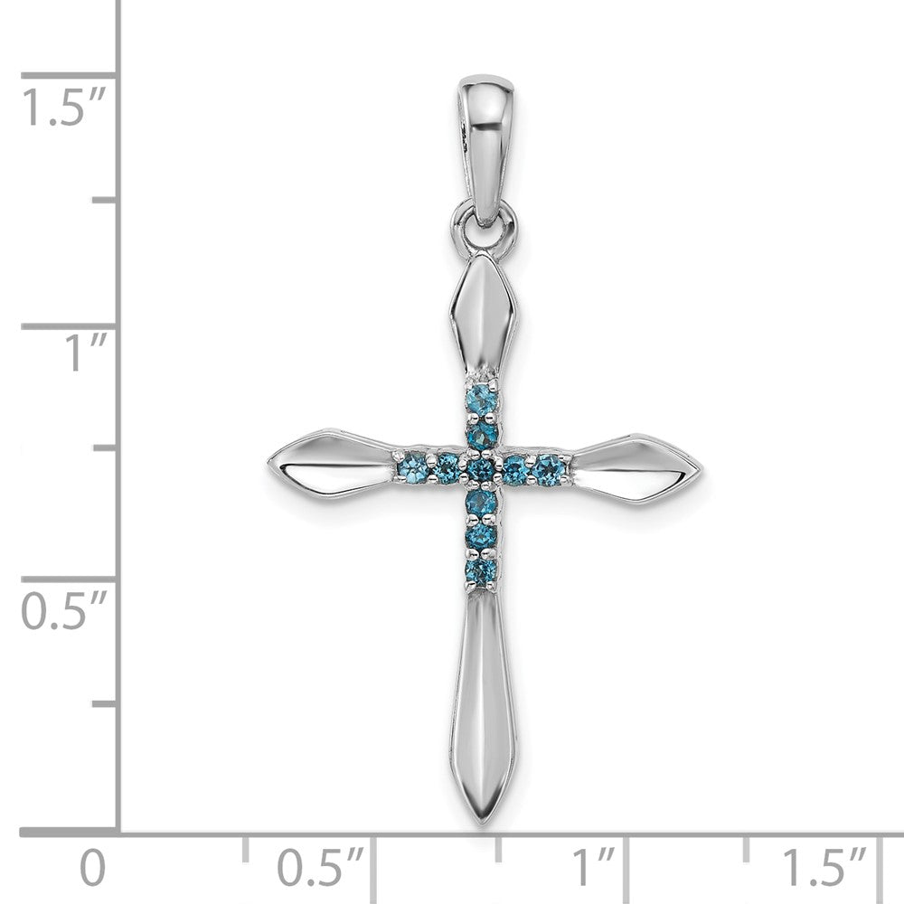 Sterlingsilber Rhodiniert London Blautopas Kreuz Anhänger
