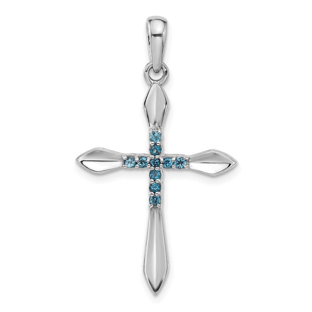 Sterlingsilber Rhodiniert London Blautopas Kreuz Anhänger