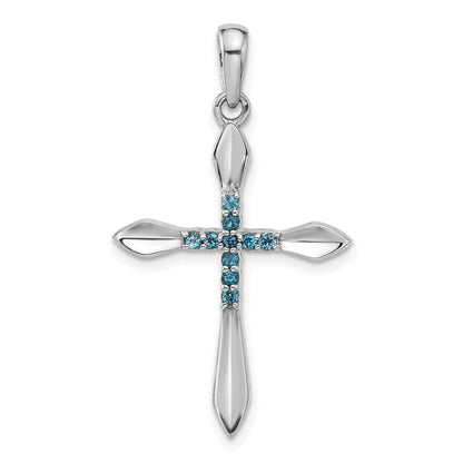 Sterlingsilber Rhodiniert London Blautopas Kreuz Anhänger