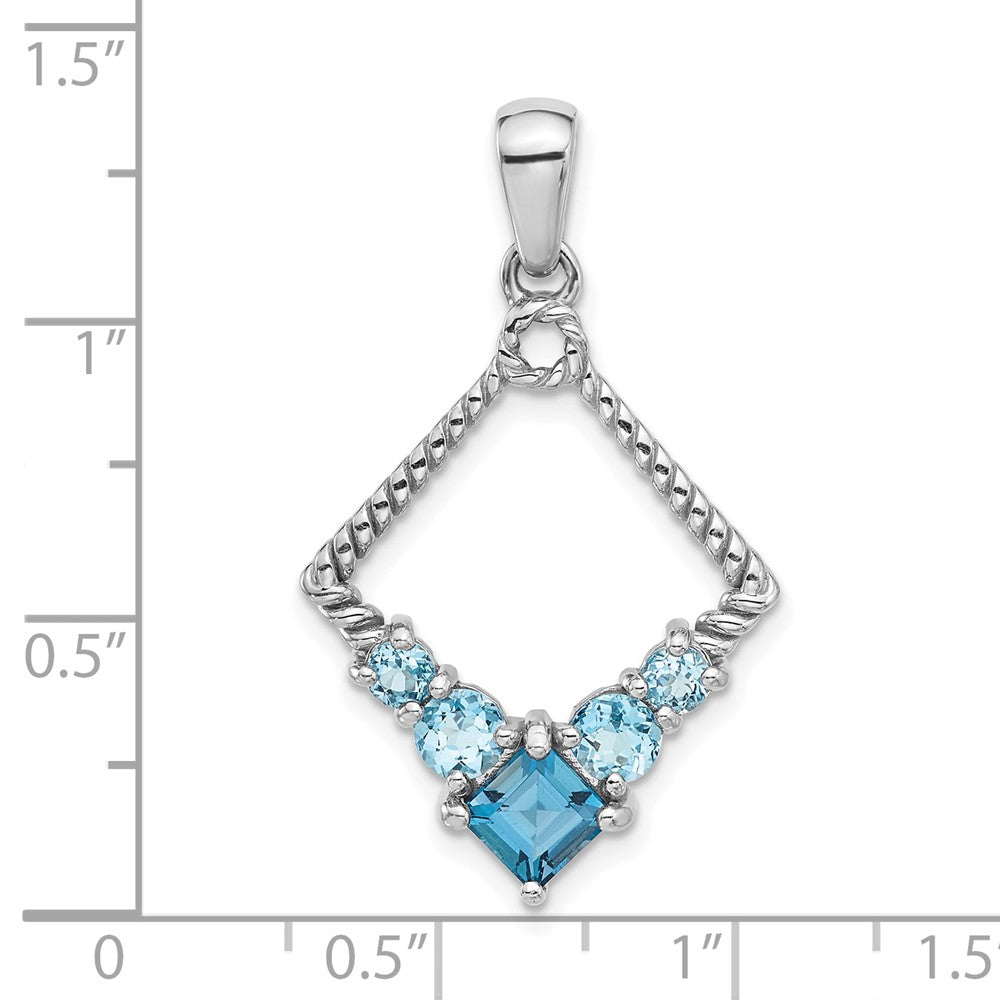 Sterlingsilber Rhodiniert London und Licht Schweizer Blautopas Anhänger