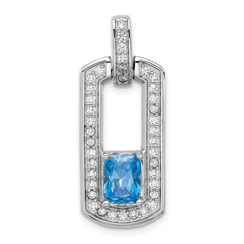 Sterlingsilber Rhodiniert Poliert Blautopas und Zirkonia Anhänger