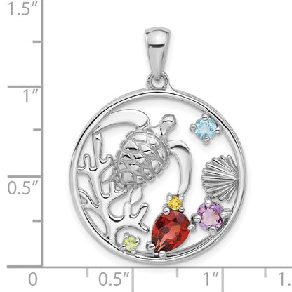Sterlingsilber Rhodiniert Regenbogen Multi-gemstone Meer Schildkröte Anhänger