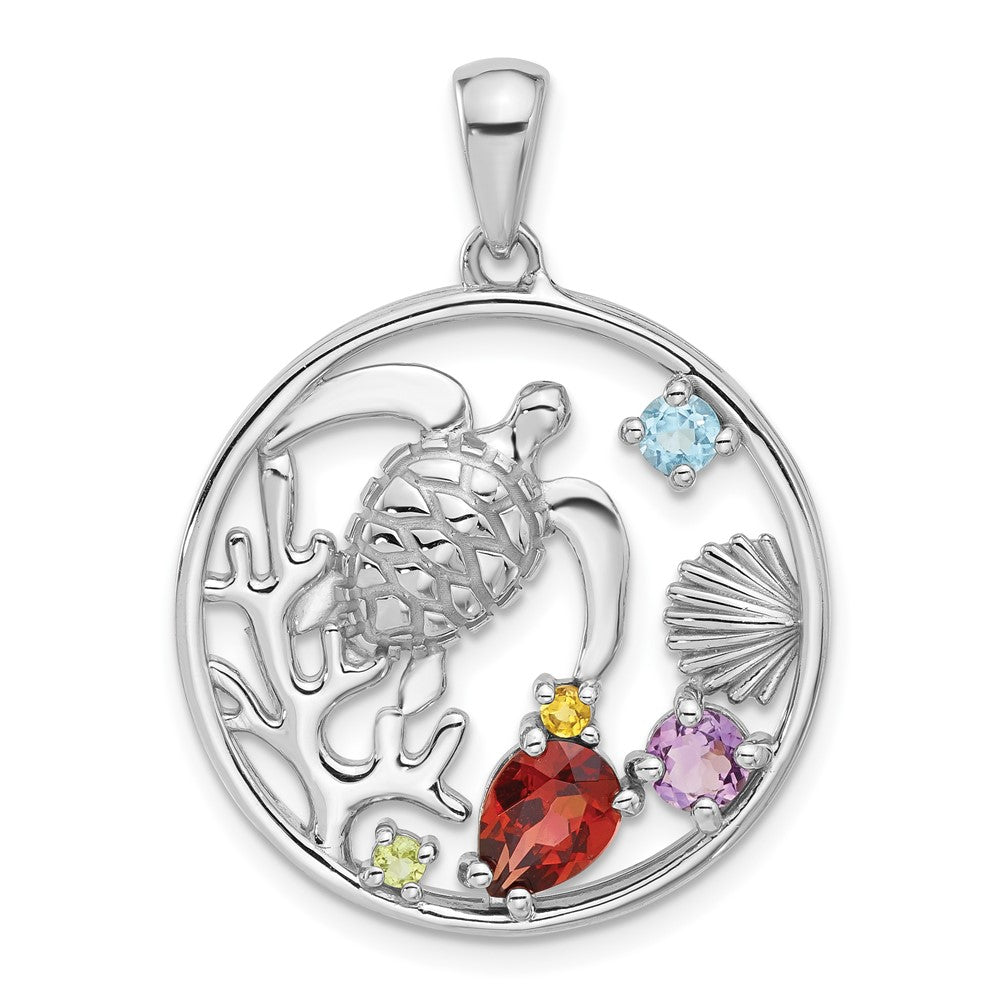 Sterlingsilber Rhodiniert Regenbogen Multi-gemstone Meer Schildkröte Anhänger
