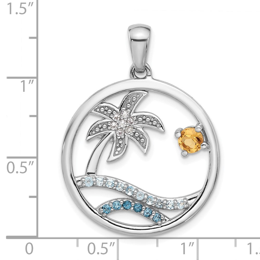 Sterlingsilber Rhodiniert Regenbogen Multi-gemstone Ocean Palme Baum Anhänger