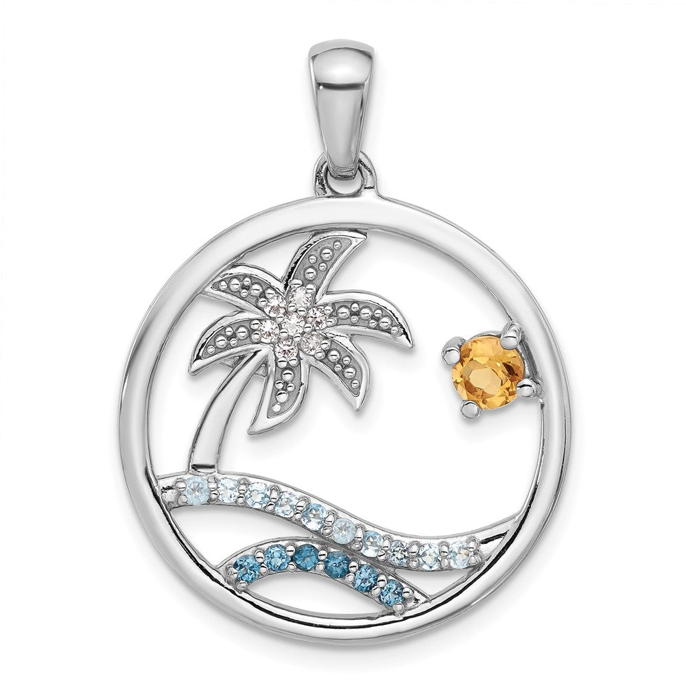 Sterlingsilber Rhodiniert Regenbogen Multi-gemstone Ocean Palme Baum Anhänger