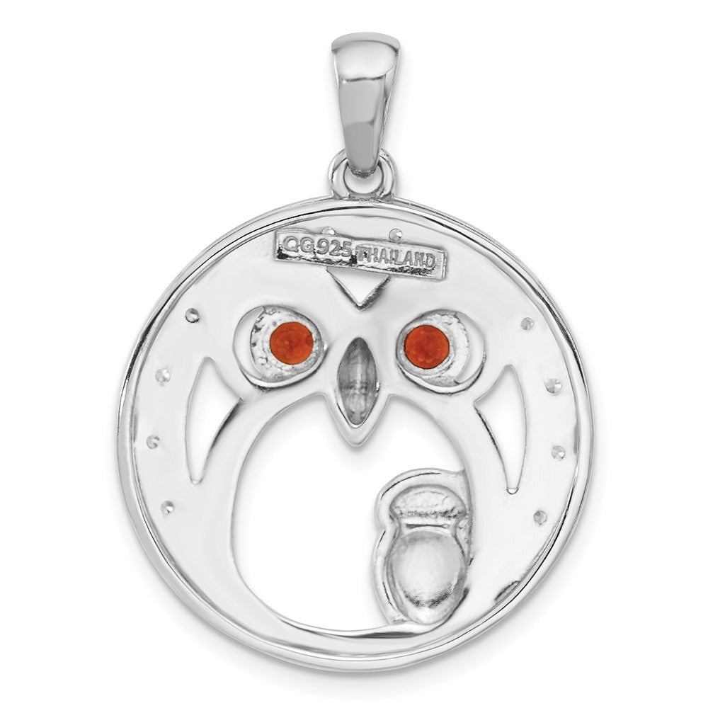 Sterlingsilber Rhodiniert Granat und Zirkonia Owls Anhänger