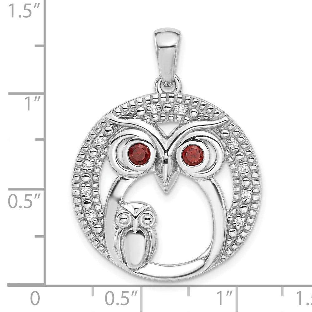 Sterlingsilber Rhodiniert Granat und Zirkonia Owls Anhänger