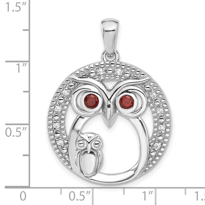 Sterlingsilber Rhodiniert Granat und Zirkonia Owls Anhänger