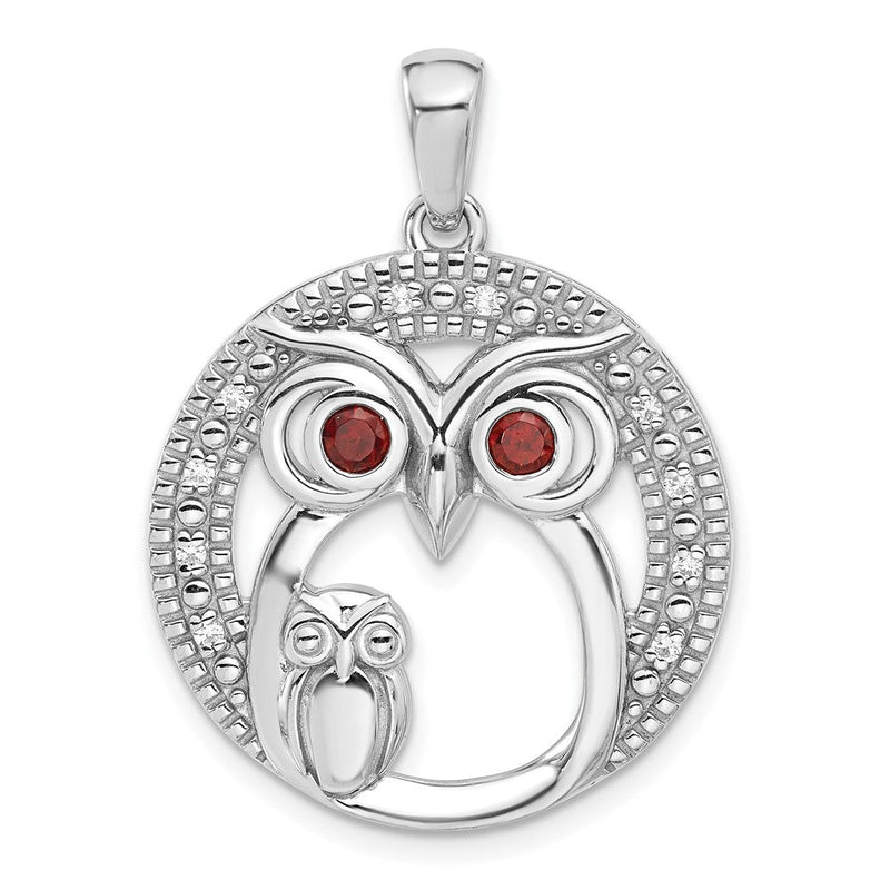 Sterlingsilber Rhodiniert Granat und Zirkonia Owls Anhänger