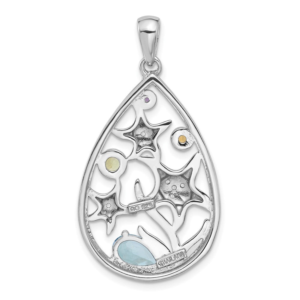 Sterlingsilber Rhodiniert Regenbogen Multi-gemstone Seestern Anhänger