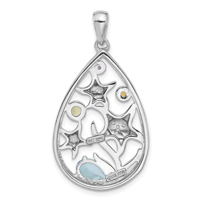 Sterlingsilber Rhodiniert Regenbogen Multi-gemstone Seestern Anhänger