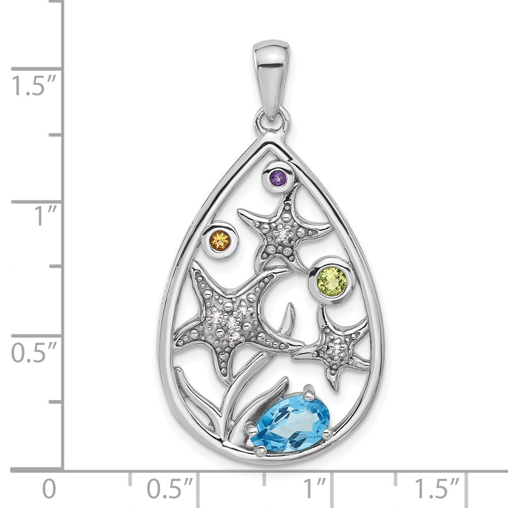Sterlingsilber Rhodiniert Regenbogen Multi-gemstone Seestern Anhänger