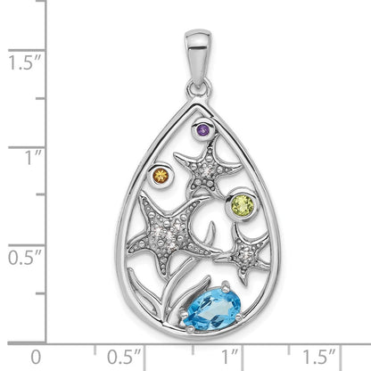 Sterlingsilber Rhodiniert Regenbogen Multi-gemstone Seestern Anhänger