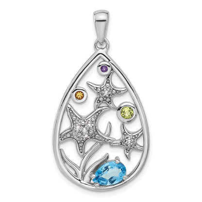 Sterlingsilber Rhodiniert Regenbogen Multi-gemstone Seestern Anhänger