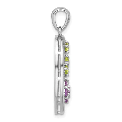 Sterlingsilber Rhodiniert Amethyst und Peridot Blume Anhänger