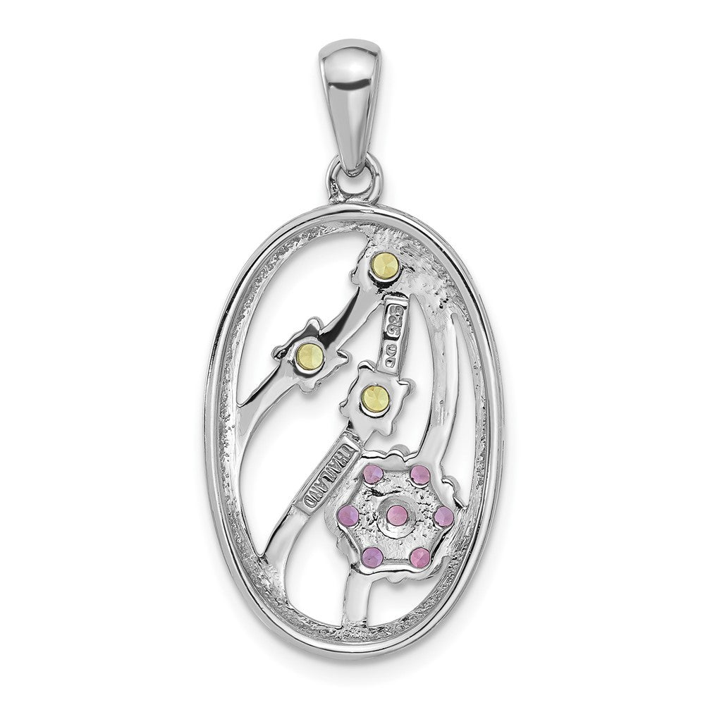Sterlingsilber Rhodiniert Amethyst und Peridot Blume Anhänger