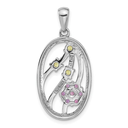 Sterlingsilber Rhodiniert Amethyst und Peridot Blume Anhänger