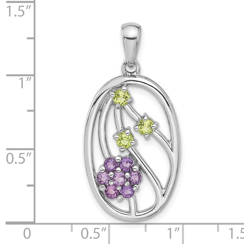 Sterlingsilber Rhodiniert Amethyst und Peridot Blume Anhänger