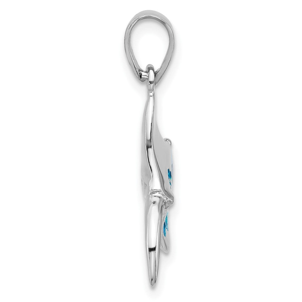 Sterlingsilber Rhodiniert Poliert Blau Emaille Stingray Anhänger