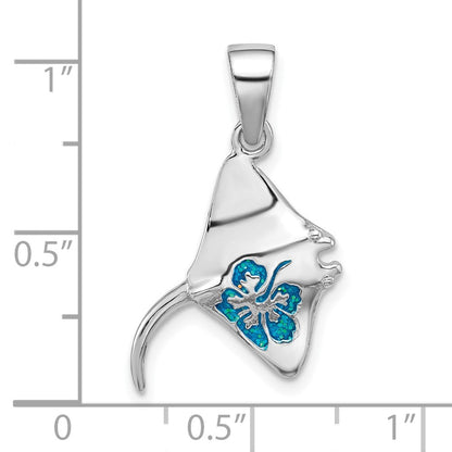 Sterlingsilber Rhodiniert Poliert Blau Emaille Stingray Anhänger