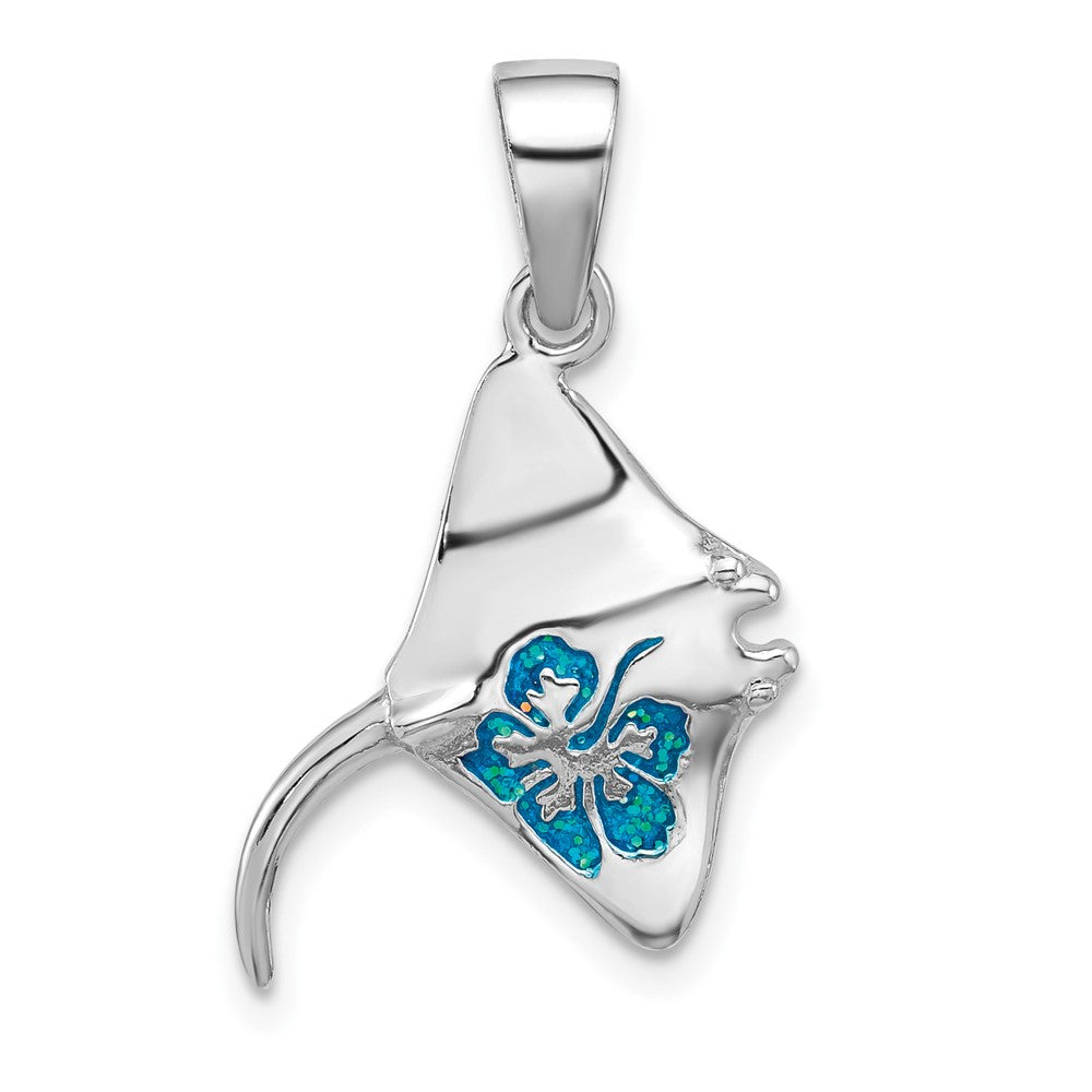 Sterlingsilber Rhodiniert Poliert Blau Emaille Stingray Anhänger