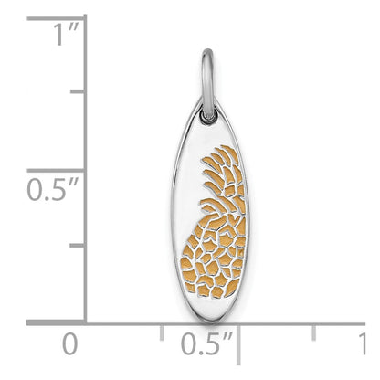Sterlingsilber Rhodiniert Gelb Emaille Pineapple Surfboard Anhänger