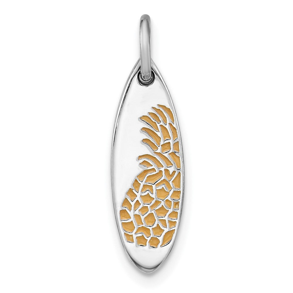 Sterlingsilber Rhodiniert Gelb Emaille Pineapple Surfboard Anhänger