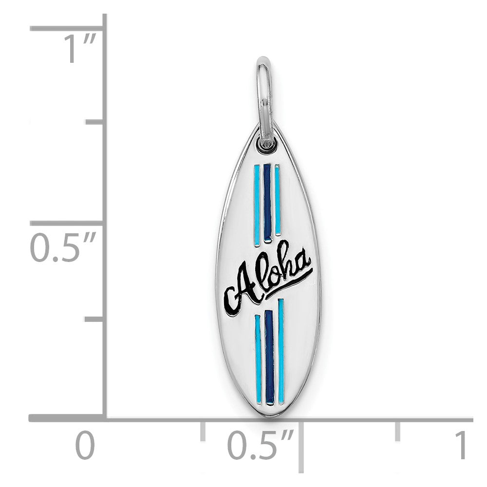 Sterlingsilber Rhodiniert Poliert Emaille Aloha Surfboard Anhänger