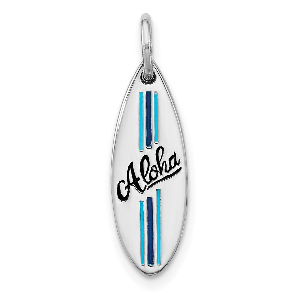 Sterlingsilber Rhodiniert Poliert Emaille Aloha Surfboard Anhänger