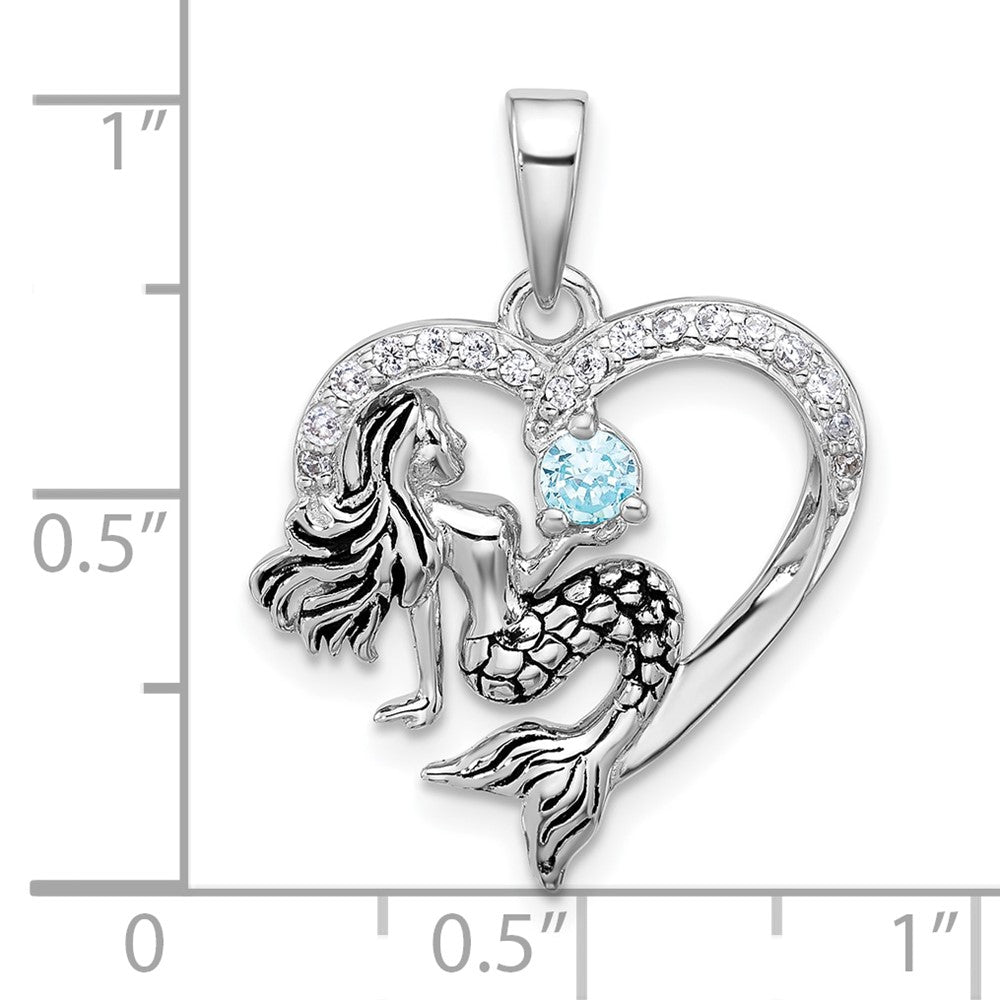 Sterlingsilber Rhodiniert Antikisiert Zirkonia Meerjungfrau Herz Anhänger