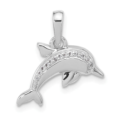 Sterlingsilber Rhodiniert Poliert Zirkonia Delfin Anhänger
