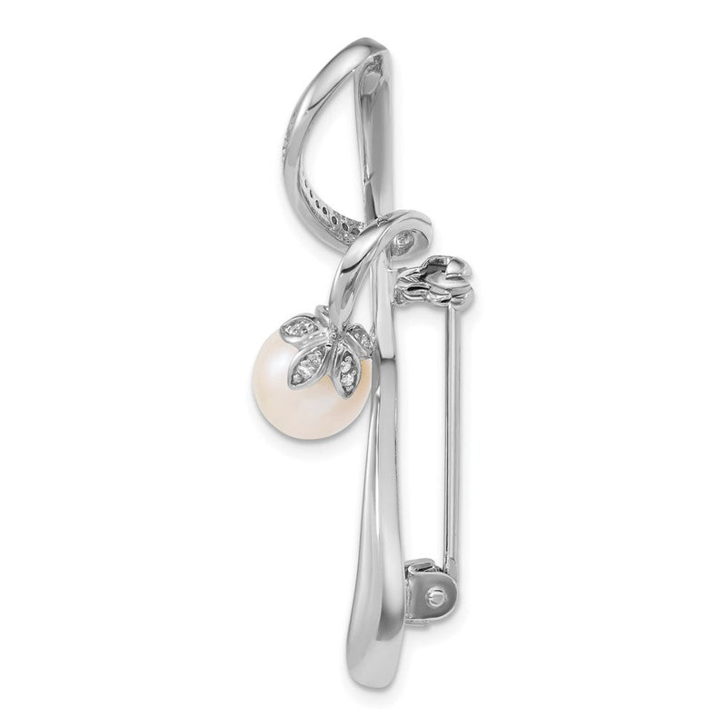 Sterlingsilber Rhodiniert 6-8mm Tropfen Weiß Fwc und Zirkonia Brosche