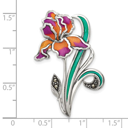 Sterlingsilber Antikisiert Markasit Lila/yellow Epoxid Iris Blumen Brosche