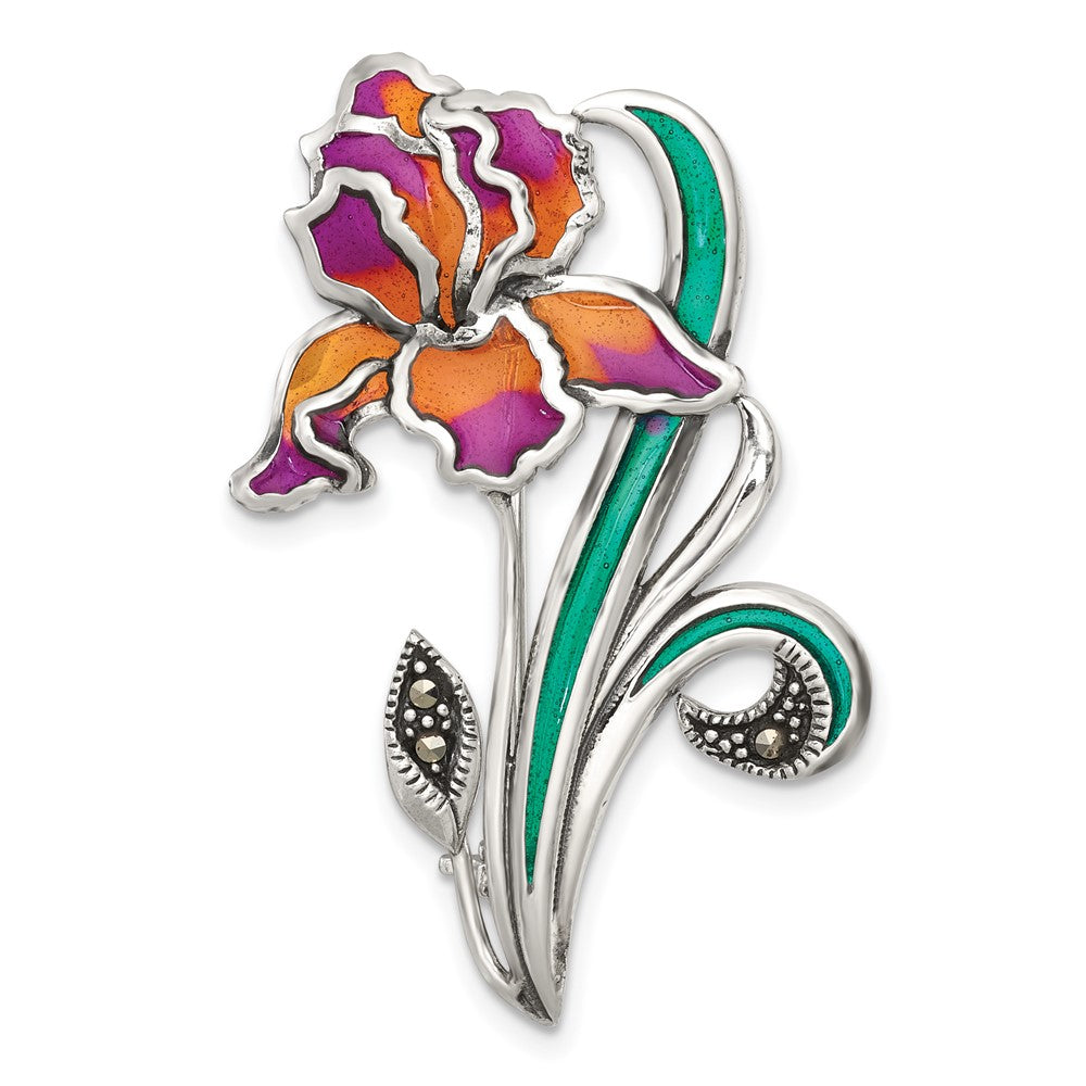 Sterlingsilber Antikisiert Markasit Lila/yellow Epoxid Iris Blumen Brosche
