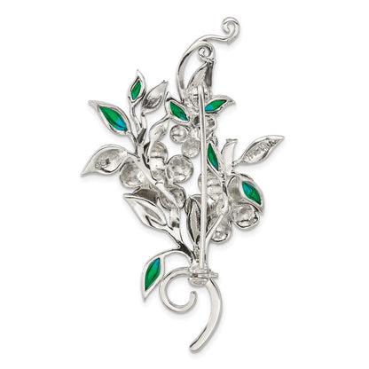 Sterlingsilber Antikisiert Markasit Fwc Perle und Grün Epoxid Blumen Brosche