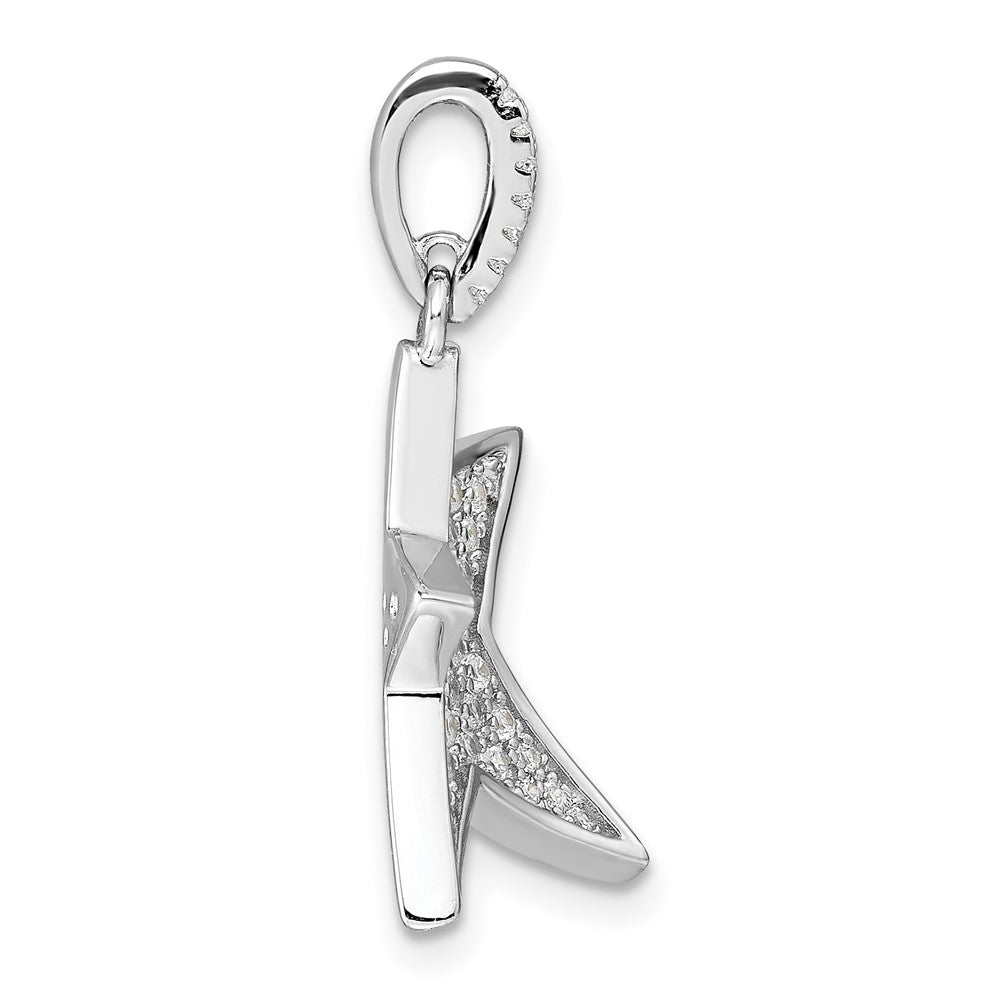 Sterlingsilber Rhodiniert Zirkonia Konkav Stern Anhänger