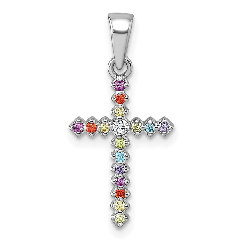 Sterlingsilber Rhodiniert Kinder Mehrfarbig Zirkonia Kreuz Anhänger