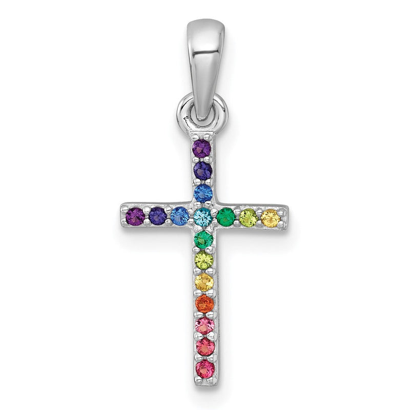 Sterlingsilber Rhodiniert-pl Mehrfarbig Nano Crystals Kinder Kreuz Anhänger