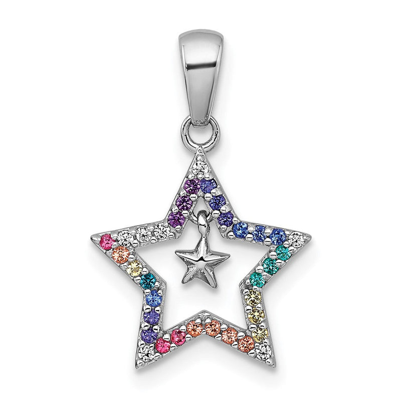 Sterlingsilber Rhodiniert-pl Mehrfarbig Nano Crystals Stern mit Mini Stern Kinder Anhänger
