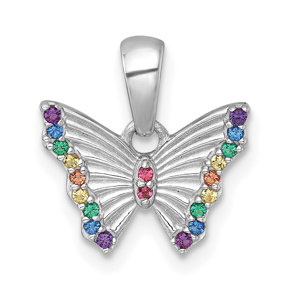 Sterlingsilber Rhodiniert-pl Farbe Nano Crystals Schmetterling Kinder Anhänger